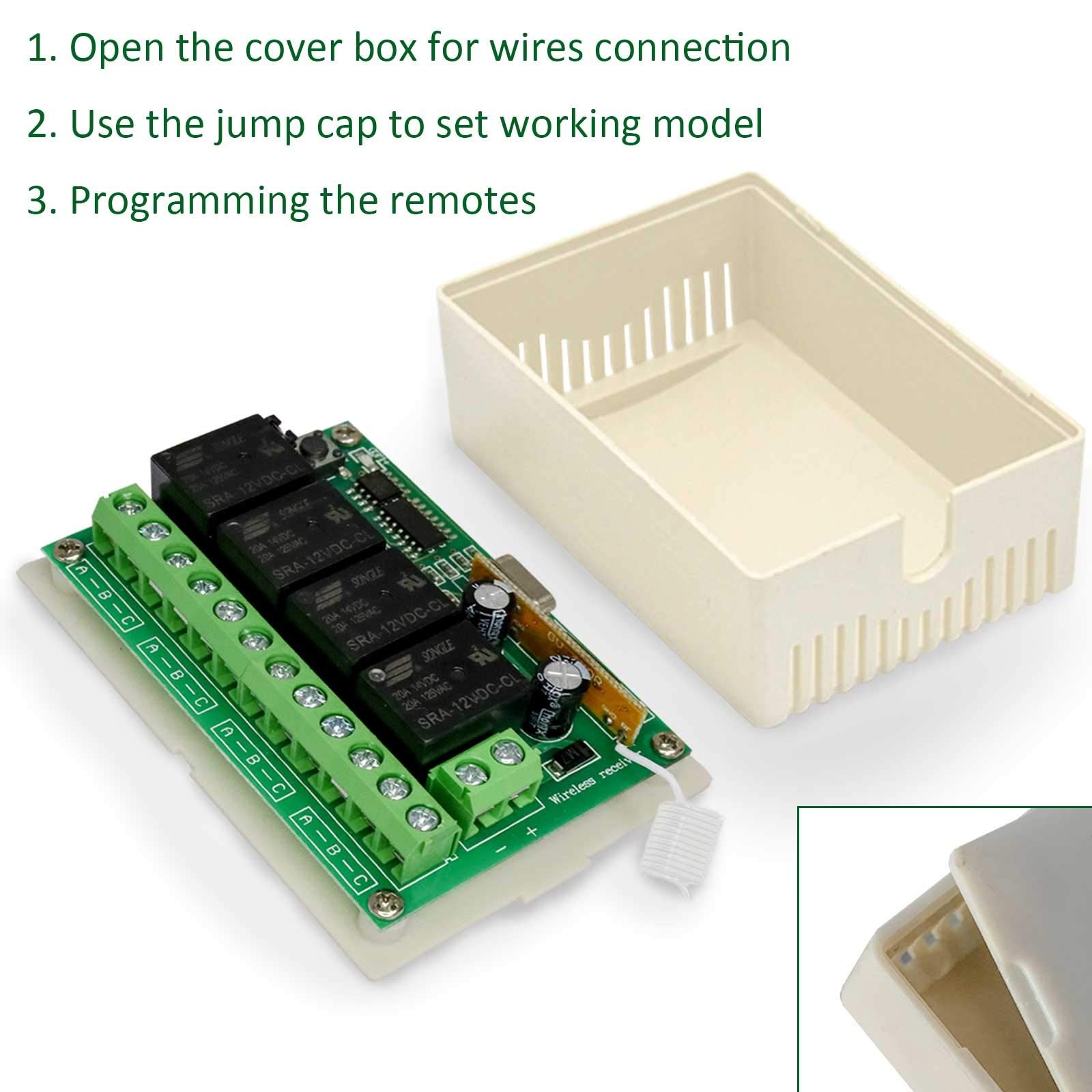 Aubric four-channel relay module back panel ready for DIY wiring.