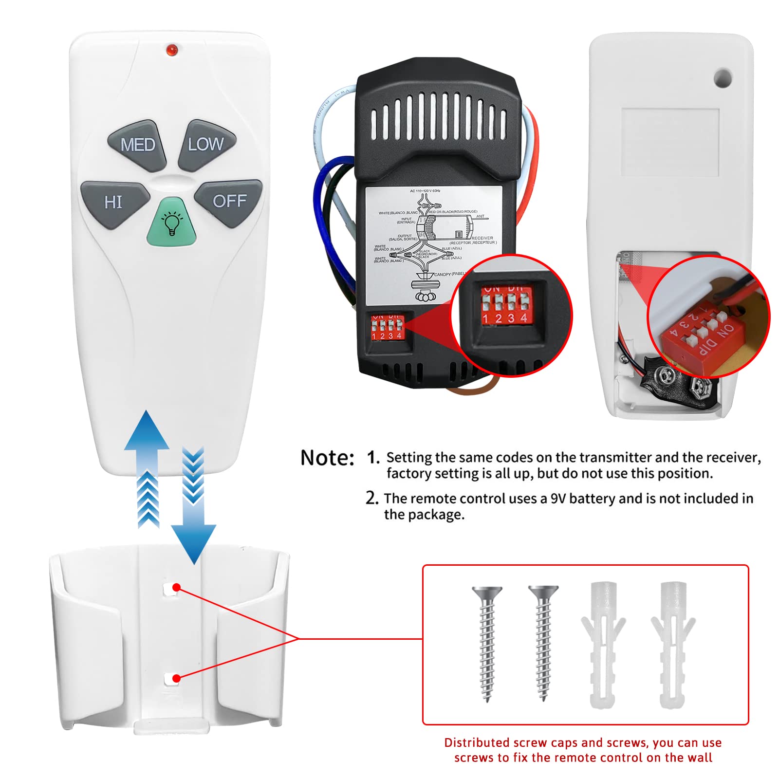 Aubric receiver inside fan canopy enabling wireless control