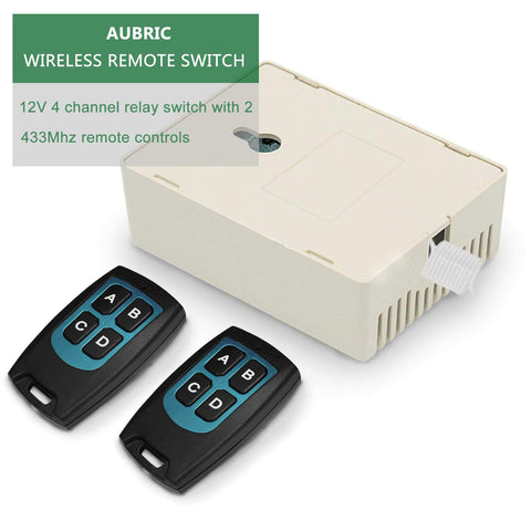 Aubric remote controls close-up showing two transmitters for reliable range.