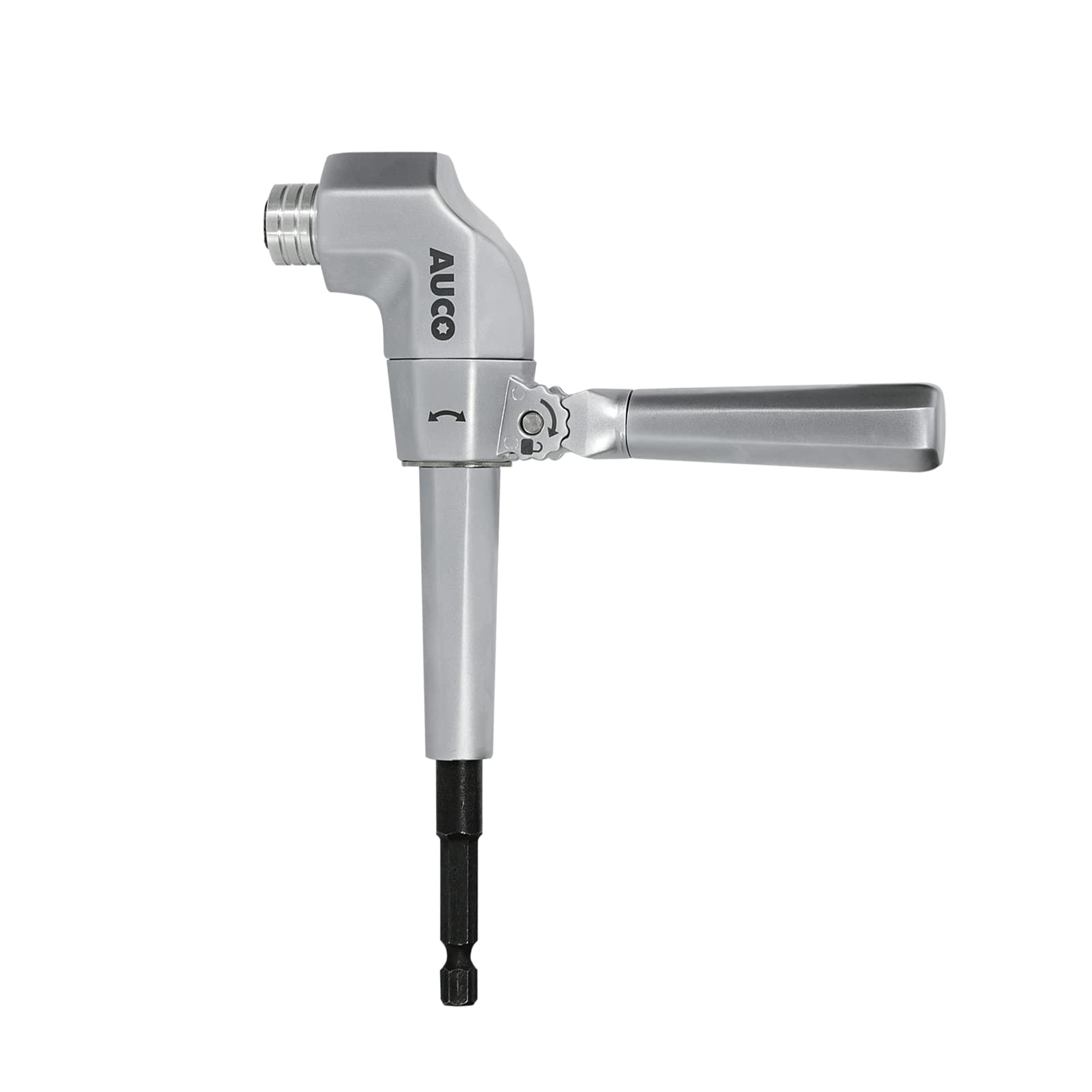 AUCO right-angle drill attachment in use for tight spaces and extended reach
