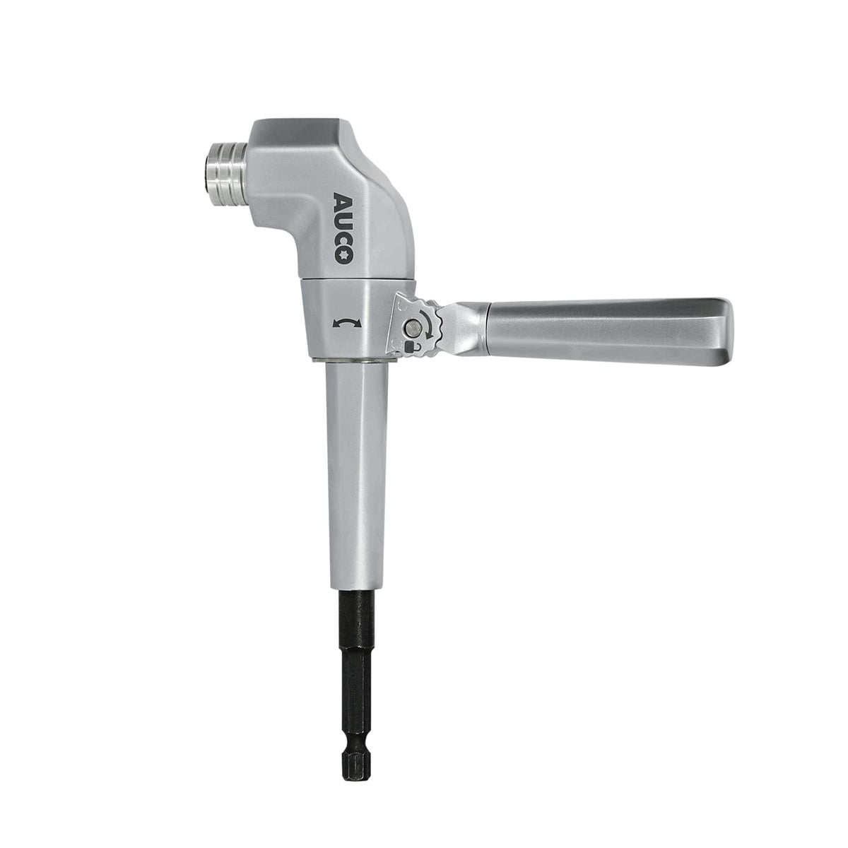 AUCO right-angle drill attachment in use for tight spaces and extended reach