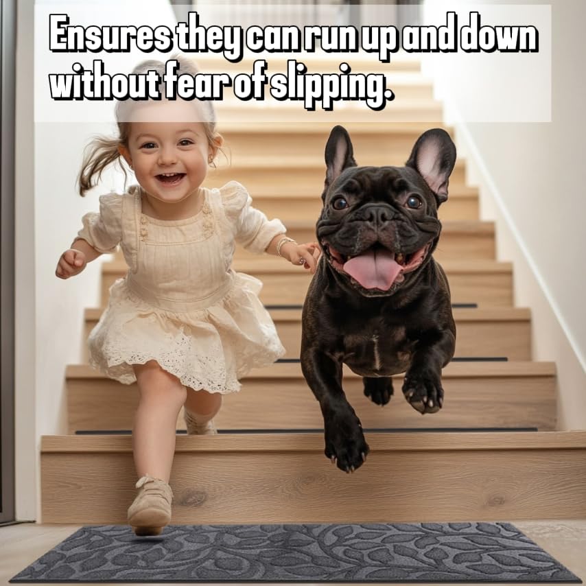 Aucuda stair treads with rubber backing stay in place on stairs