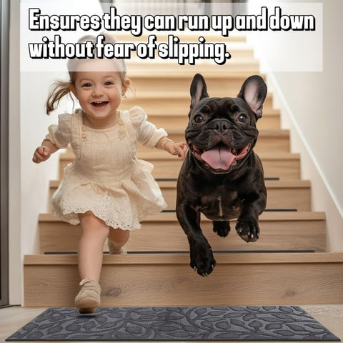 Aucuda stair treads with rubber backing stay in place on stairs
