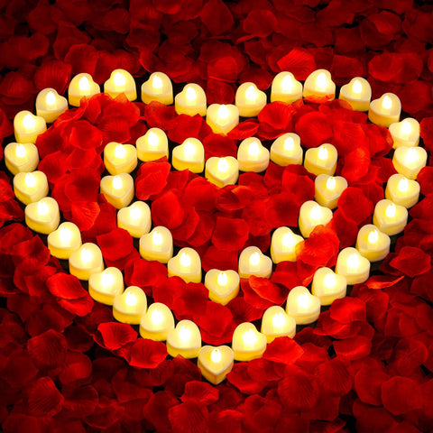 Audab rose petals and candles set packaging, ready-to-use romantic decor kit.
