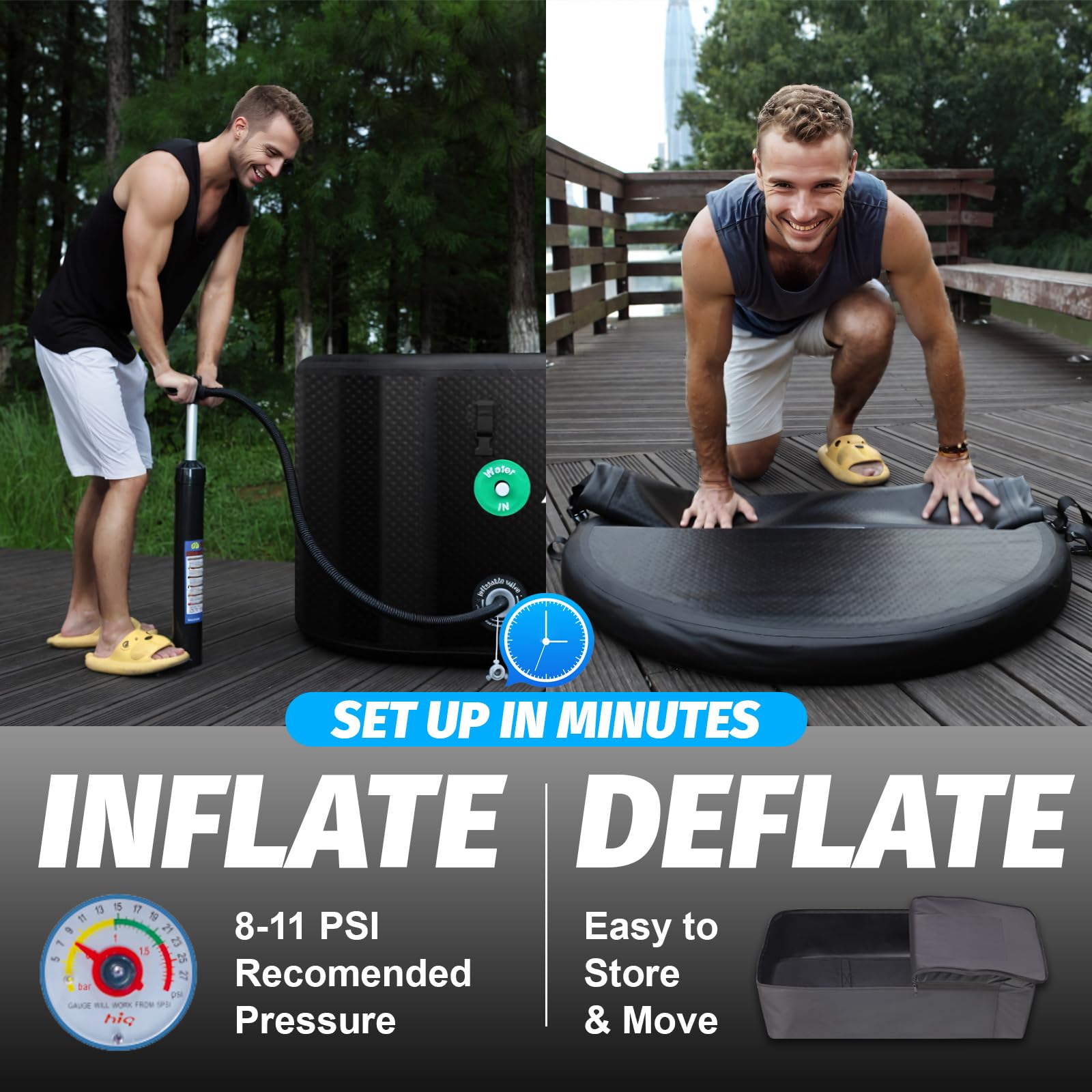AudaciaGo inflatable tub with air pump for quick setup.