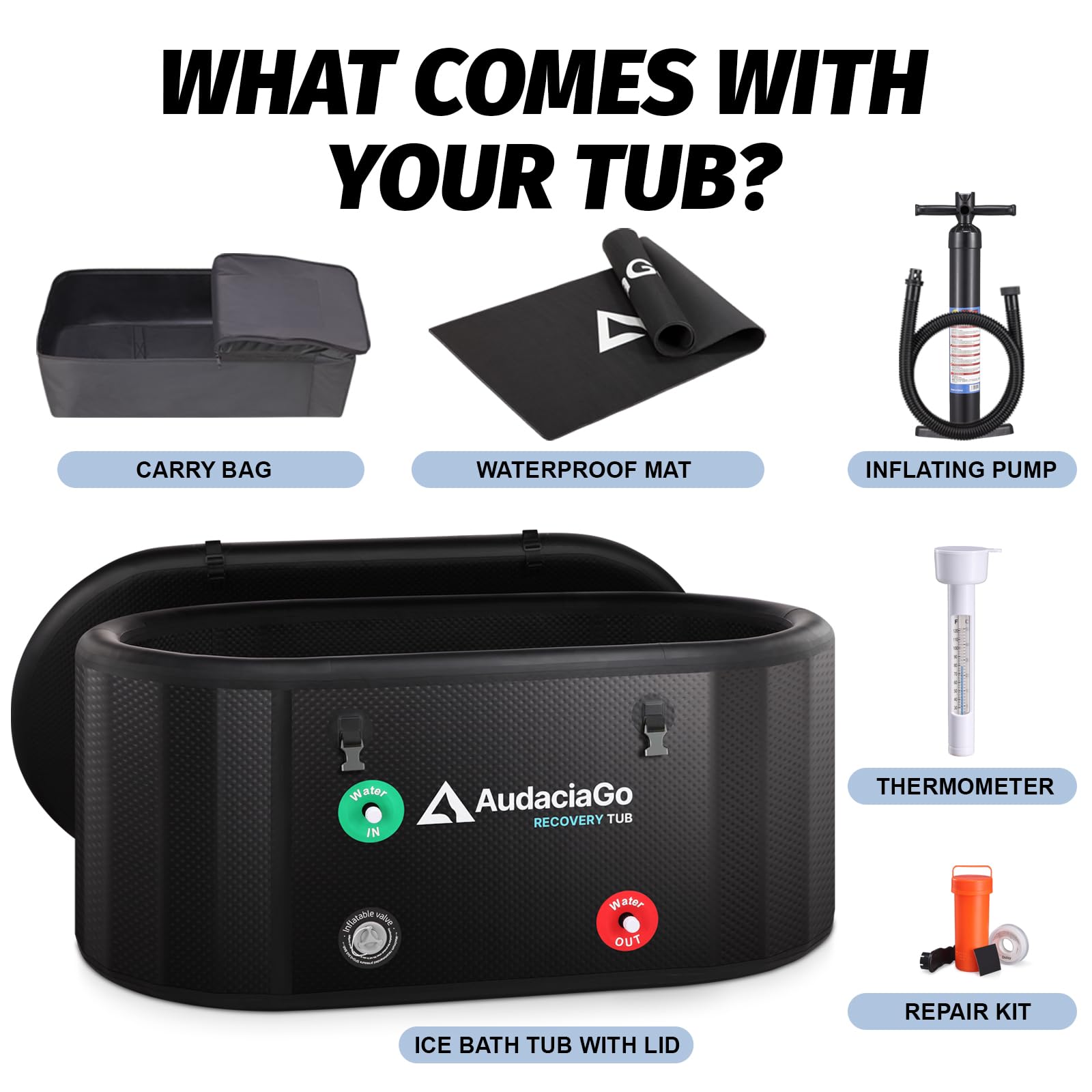 AudaciaGo ice bath tub mat at entry reduces slip risk.