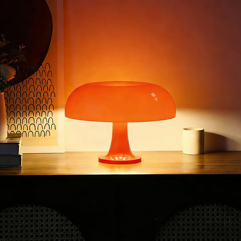 Audala Retro Orange Mushroom Lamp shade shows warm diffusion for cozy reading spaces.