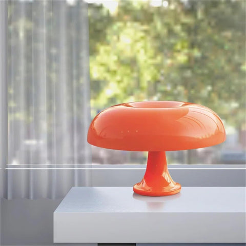 Audala Retro Orange Mushroom Lamp USB power keeps desks tidy.