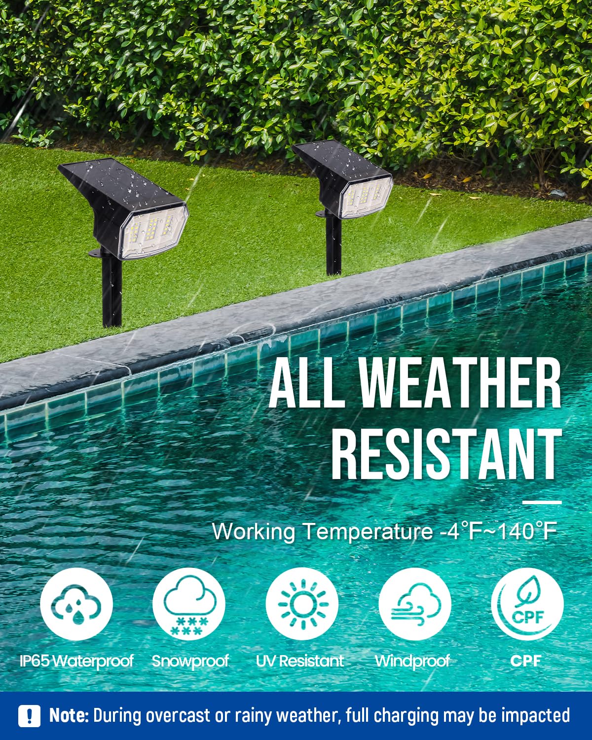 AUDERWIN weatherproof solar lights withstand rain and cold for year-round use.