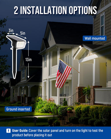 Auderwin solar spotlights in warm 3000K providing clear, gentle garden illumination.
