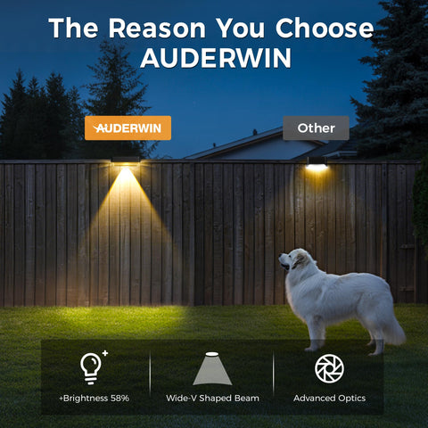 Auderwin warm white beam 3000K highlights inviting outdoor ambience.