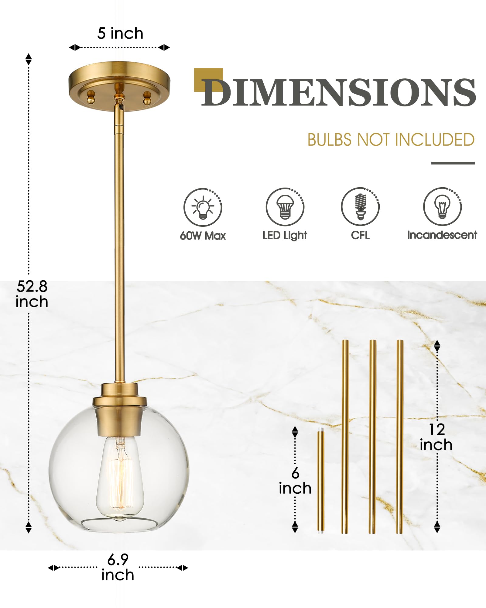 Audickic downrod pendant offers adjustable height for flexible ceiling mounting.