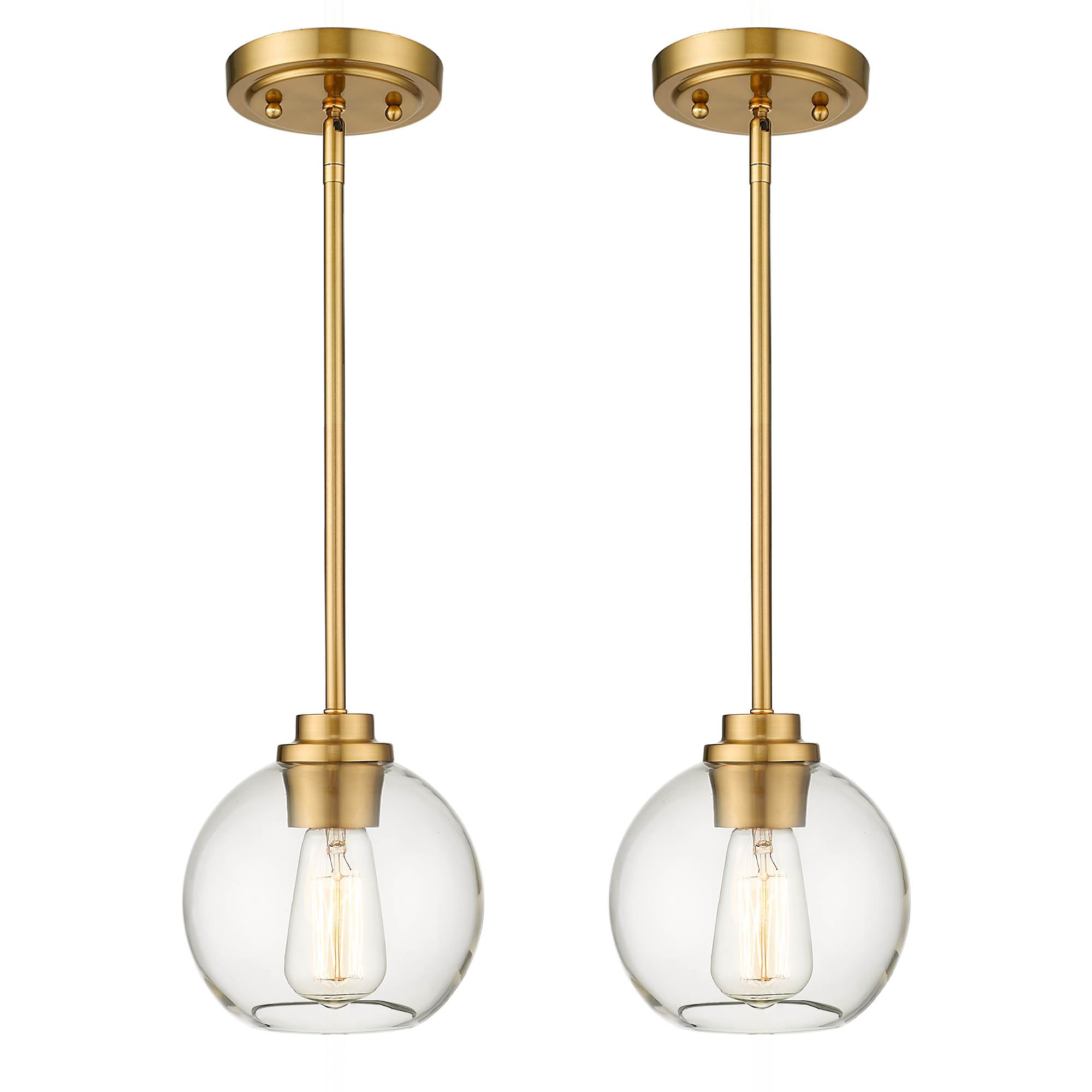 Audickic brass pendant light with globe shade provides focused kitchen island lighting.