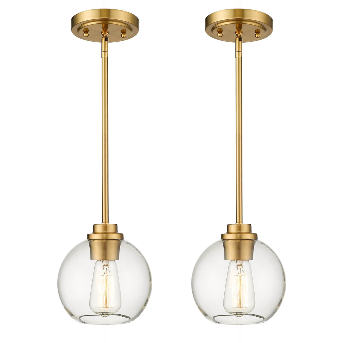Audickic brass pendant light with globe shade provides focused kitchen island lighting.