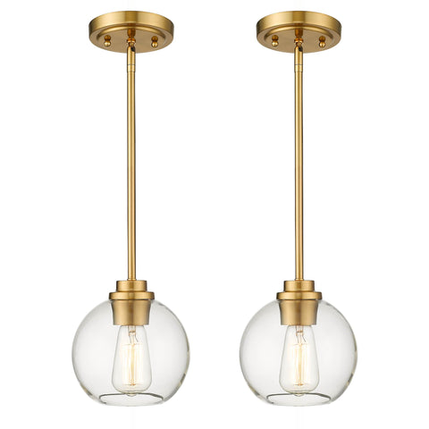 Audickic brass pendant light with globe shade provides focused kitchen island lighting.