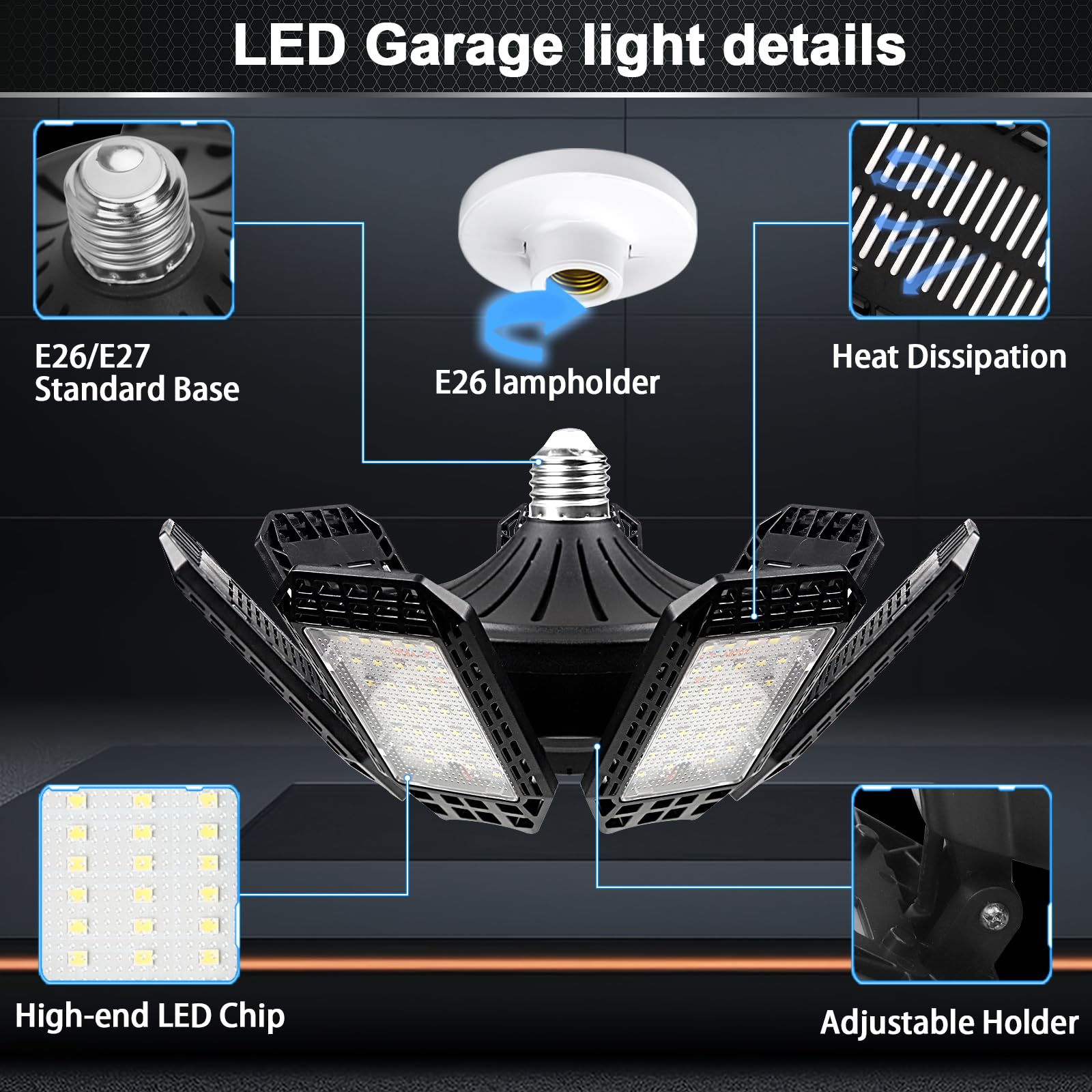 AUDLES 4-pack LED garage light provides 360-degree coverage for workshops