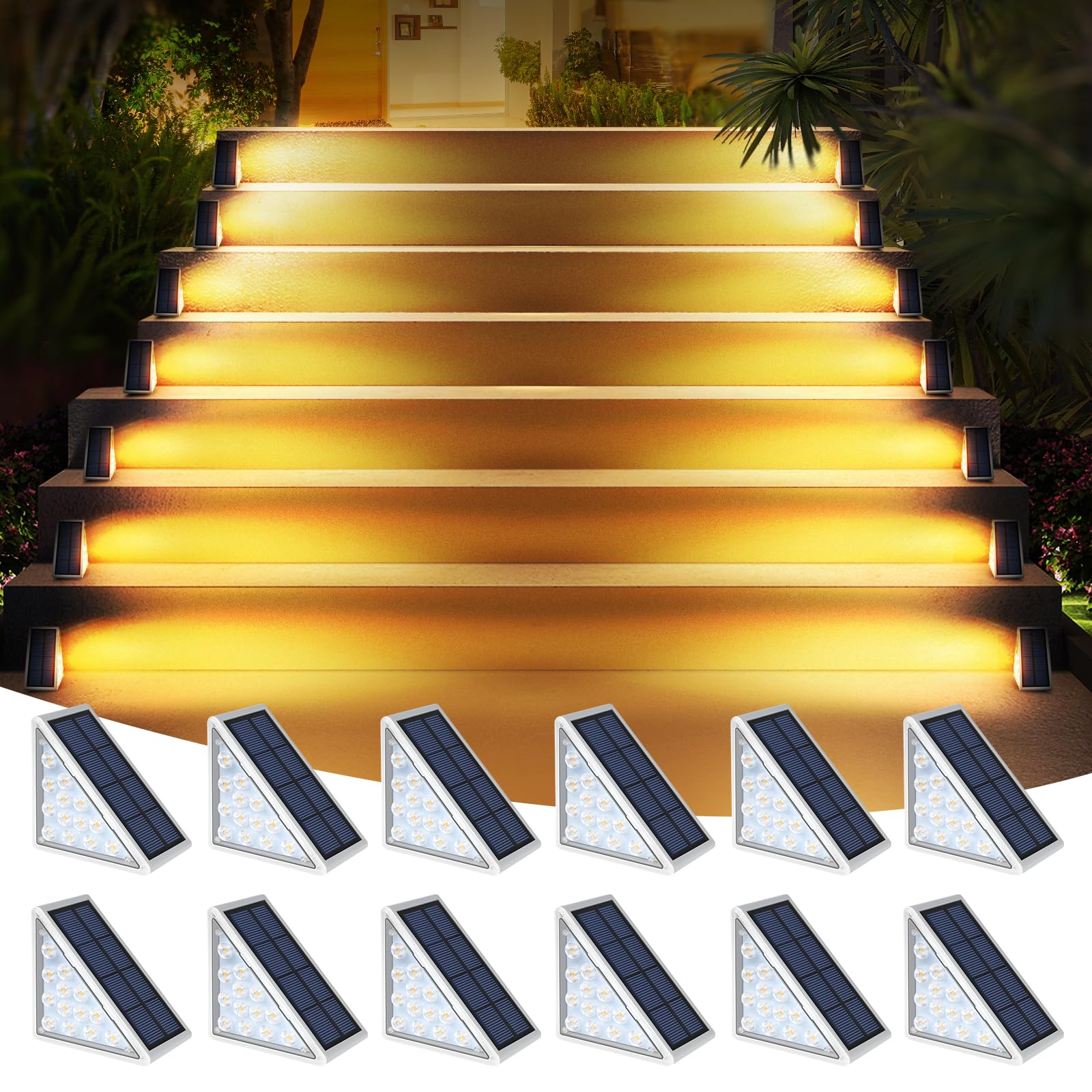 AUDLES LED solar step light on stairs provides warm illumination for safety.