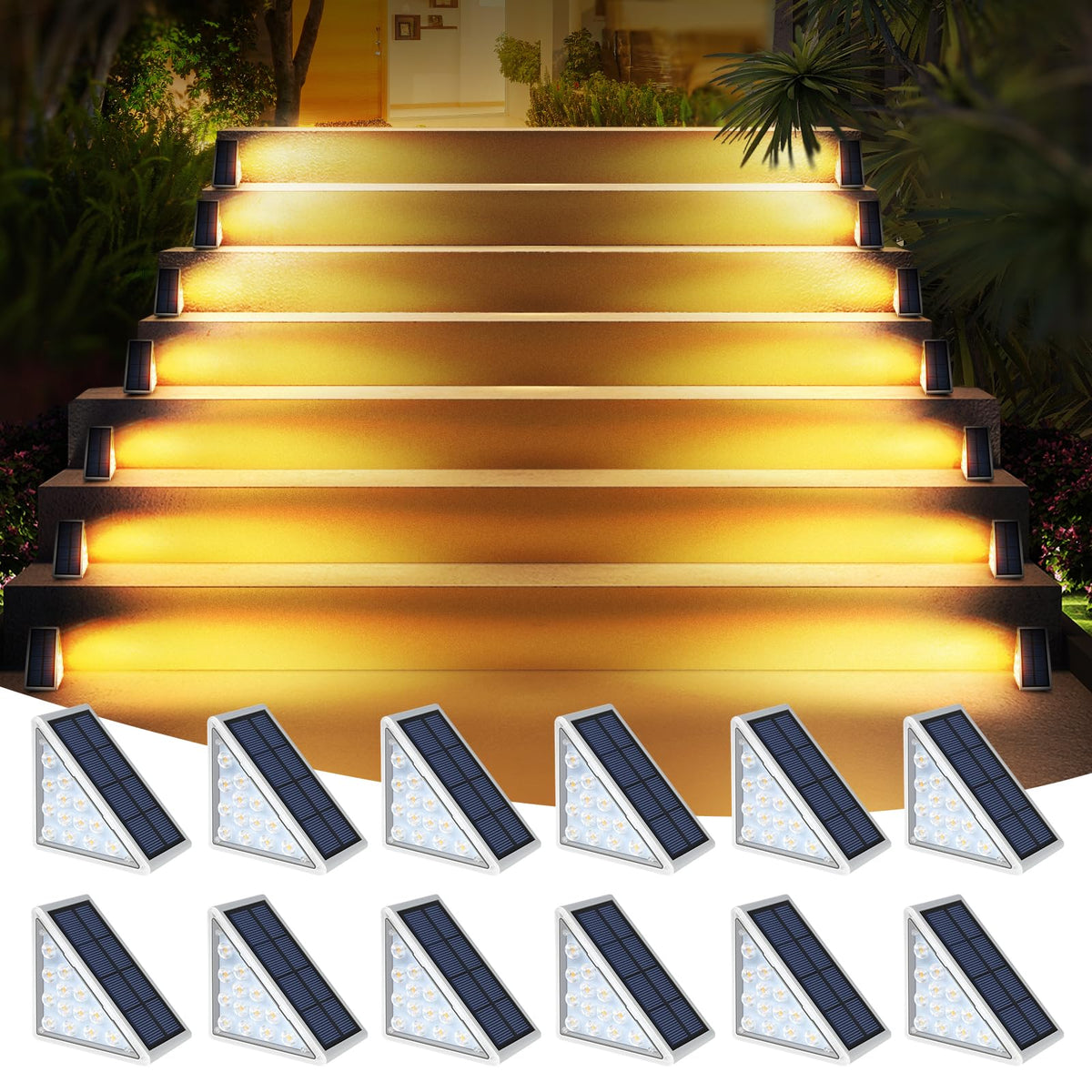 AUDLES LED solar step light on stairs provides warm illumination for safety.