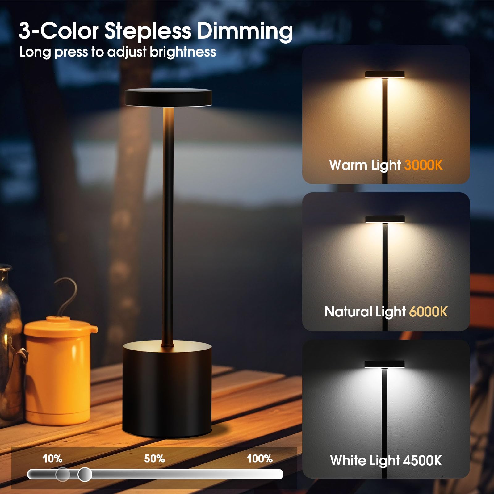 AUDLES rechargeable lamp with 5000mAh battery for long, cordless operation.