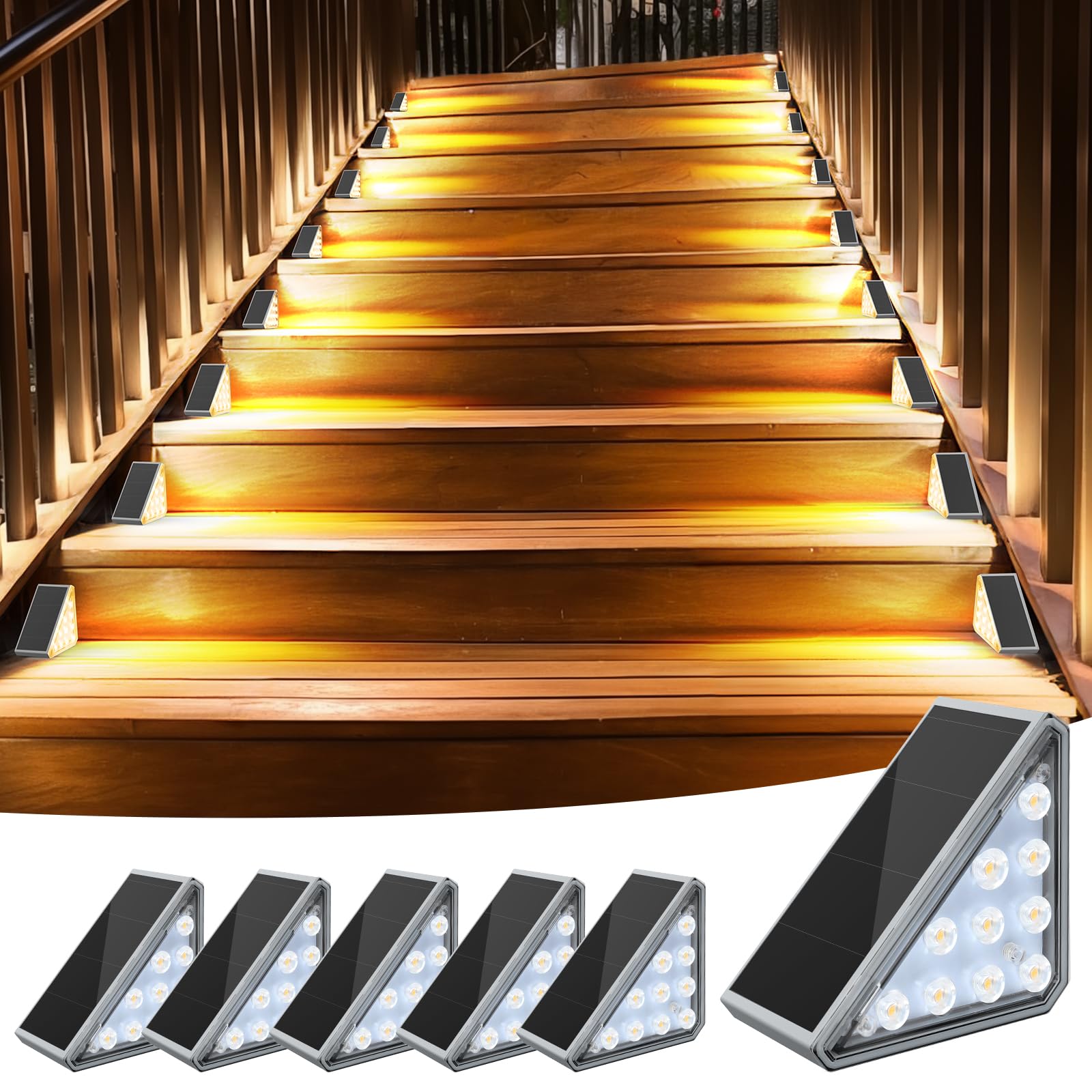 AUDLES solar stair light step closeup vividly illuminates outdoor stairs.