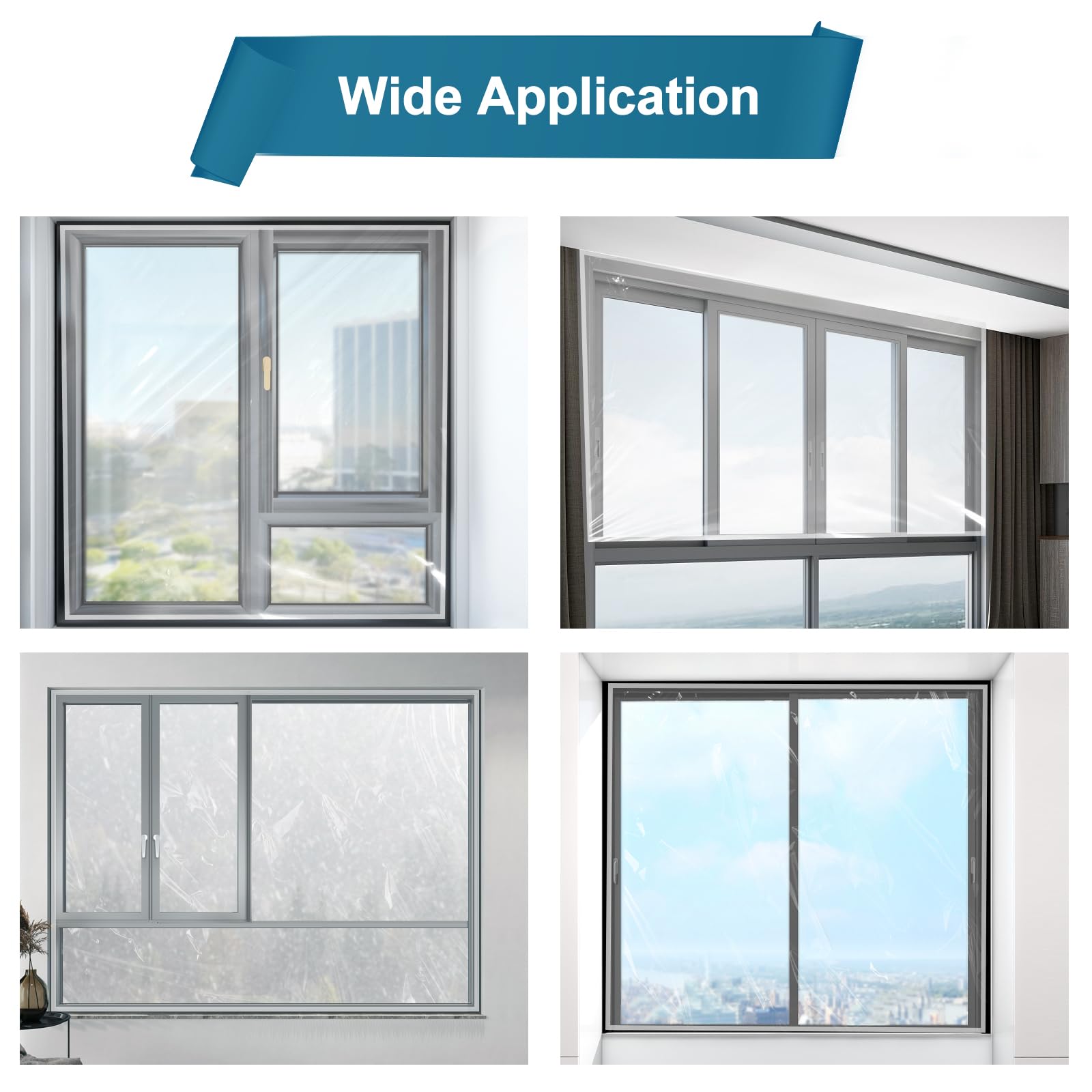 Augblinds large window covered with clear film maintains daylight while insulating.