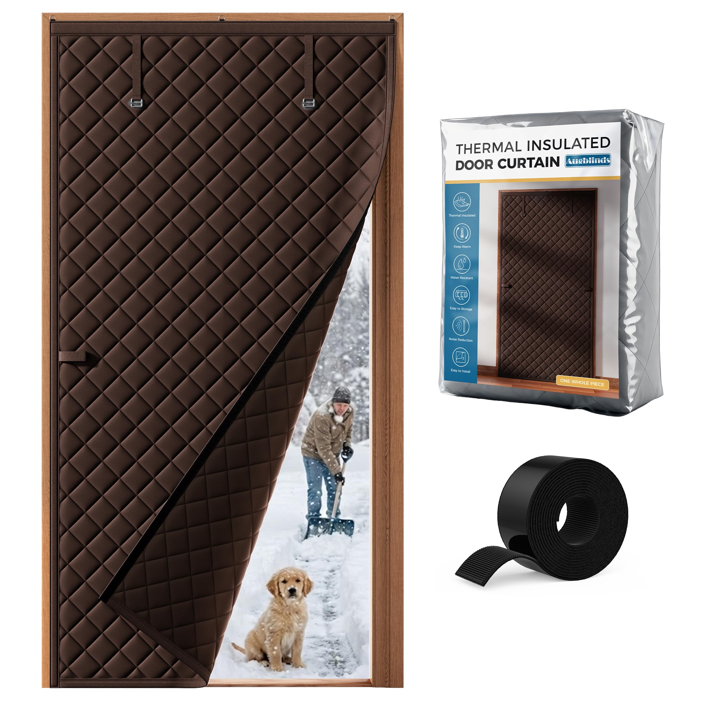 Augblinds thermal insulated door curtain in Oxford cloth blocks drafts and improves room comfort.