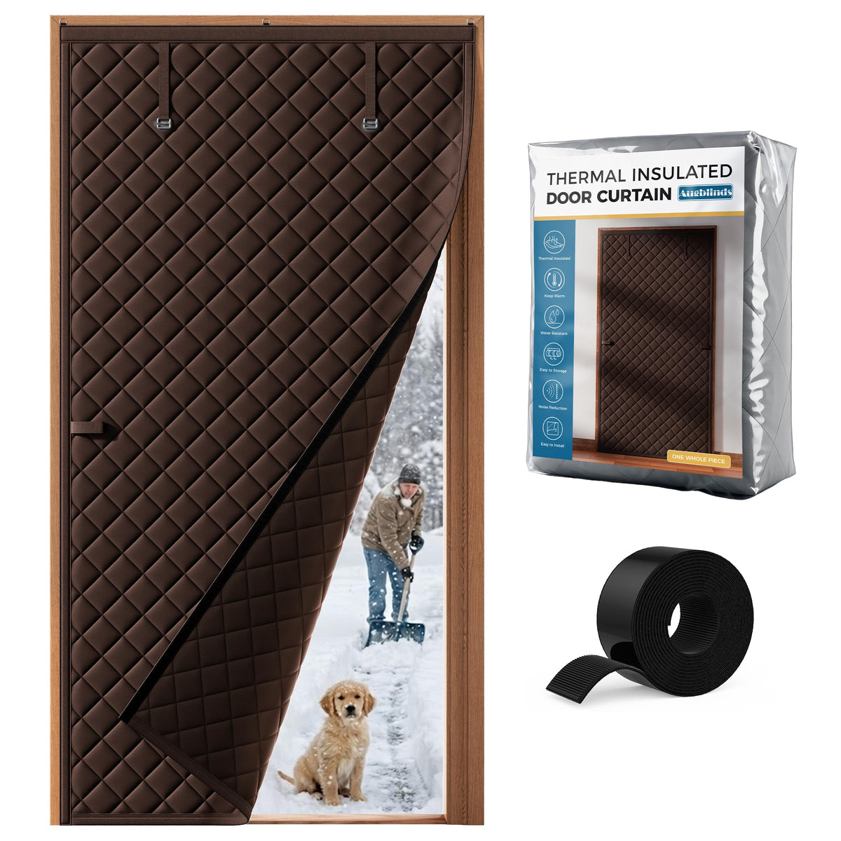 Augblinds thermal insulated door curtain in Oxford cloth blocks drafts and improves room comfort.
