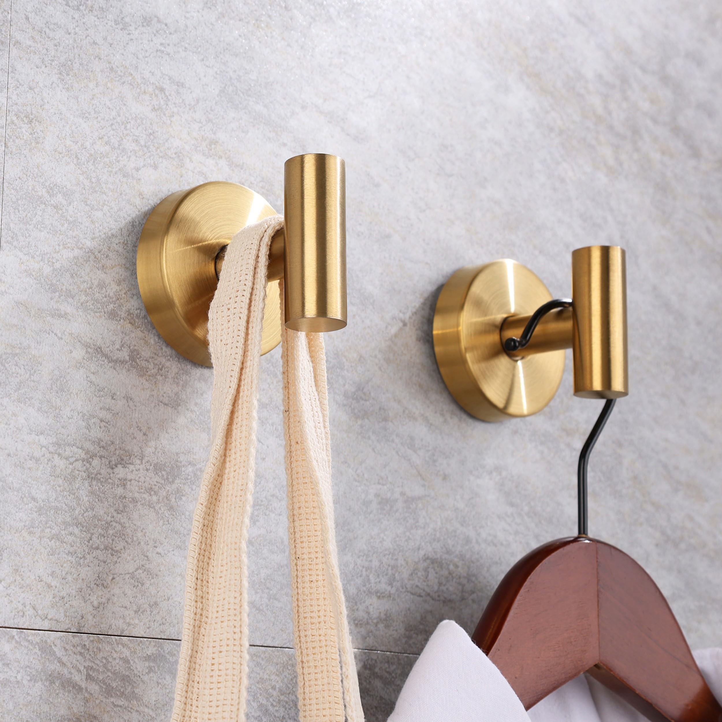Augegel T-shape gold hook offers elegant bathroom organization.
