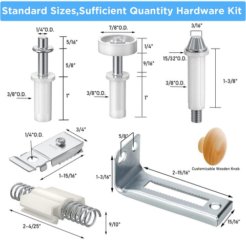 Augenweide bifold track connectors demonstrating width adaption for 24 or 36 inch doors