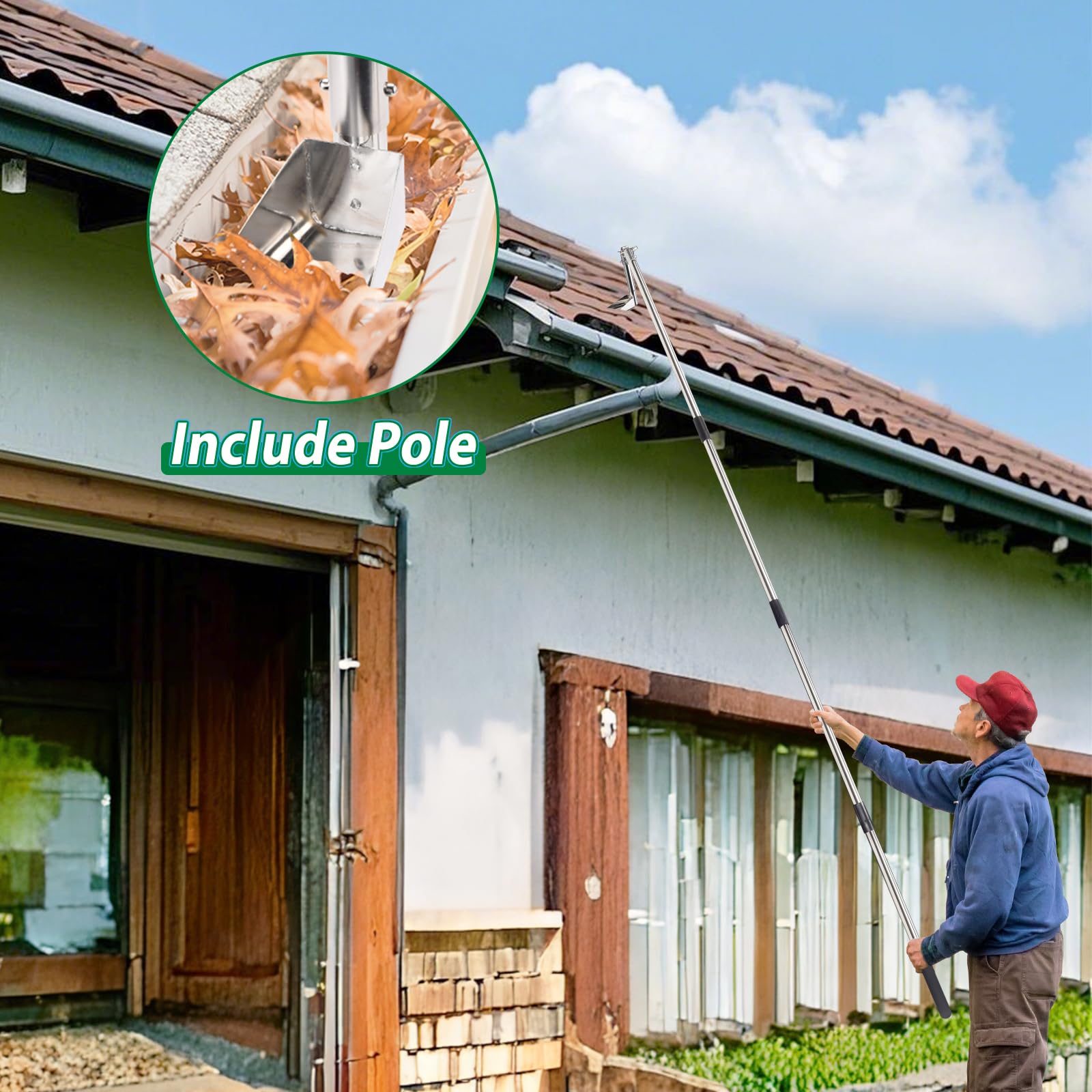 AugFir adjustable-angle gutter cleaner adapts to different roof gutter orientations