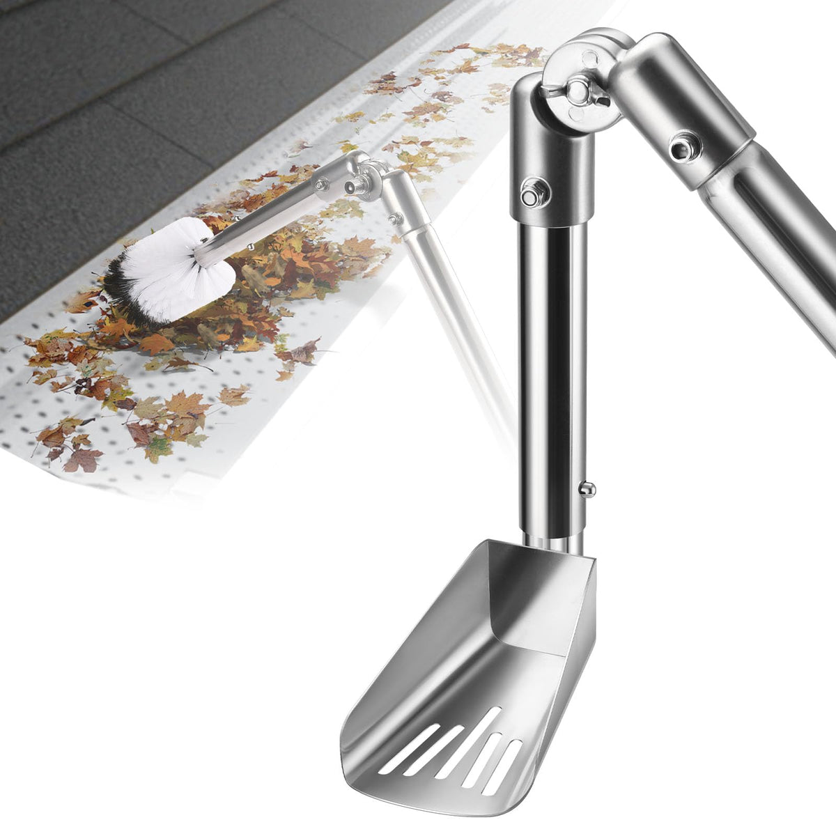 AugFir gutter cleaning tools pole reaching gutters from the ground for easy debris removal