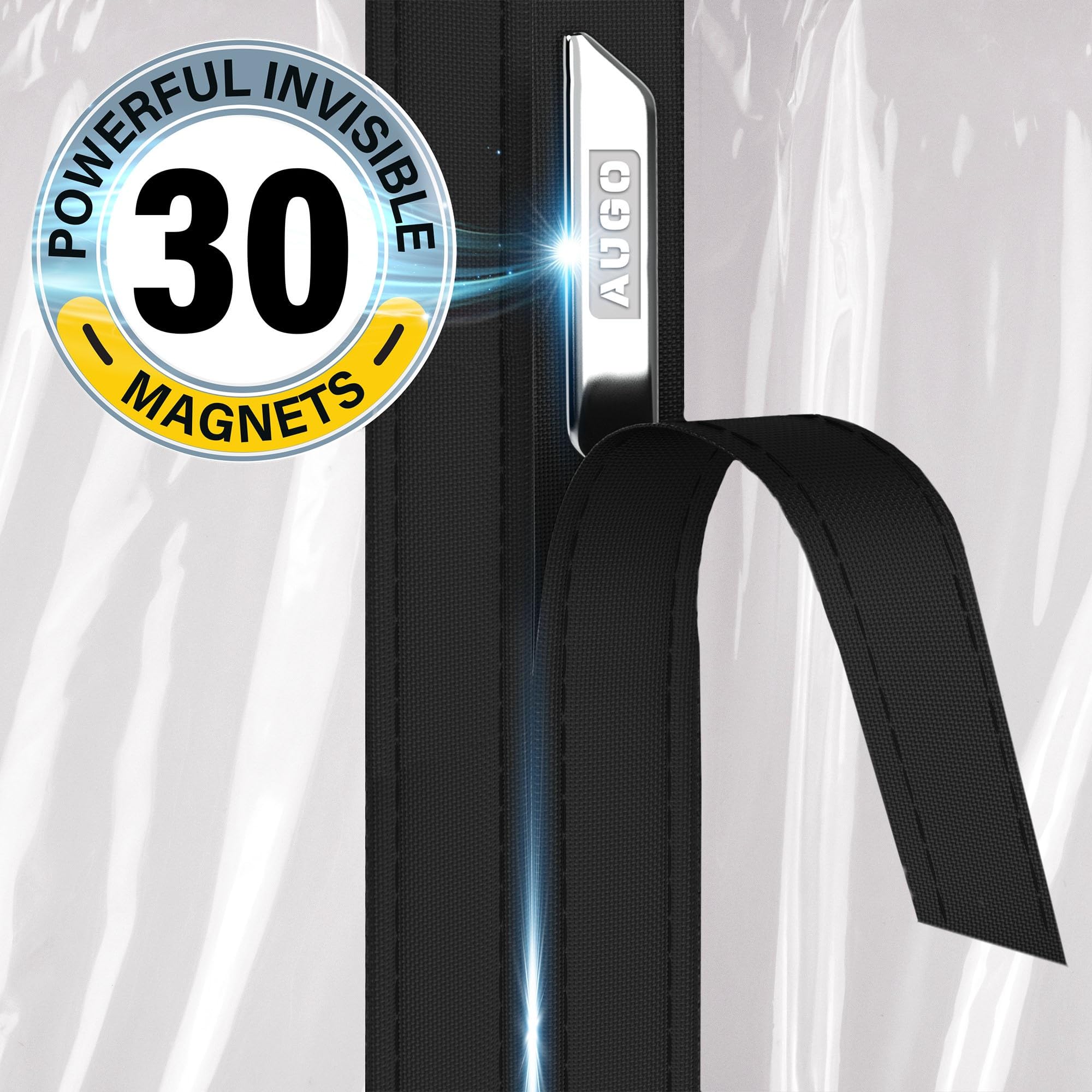 AUGO easy-install with built-in magnets and Velcro Keeps entry quick and neat.