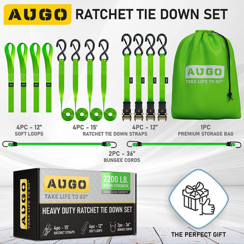 AUGO bungee cords and soft loops secure loose items safely