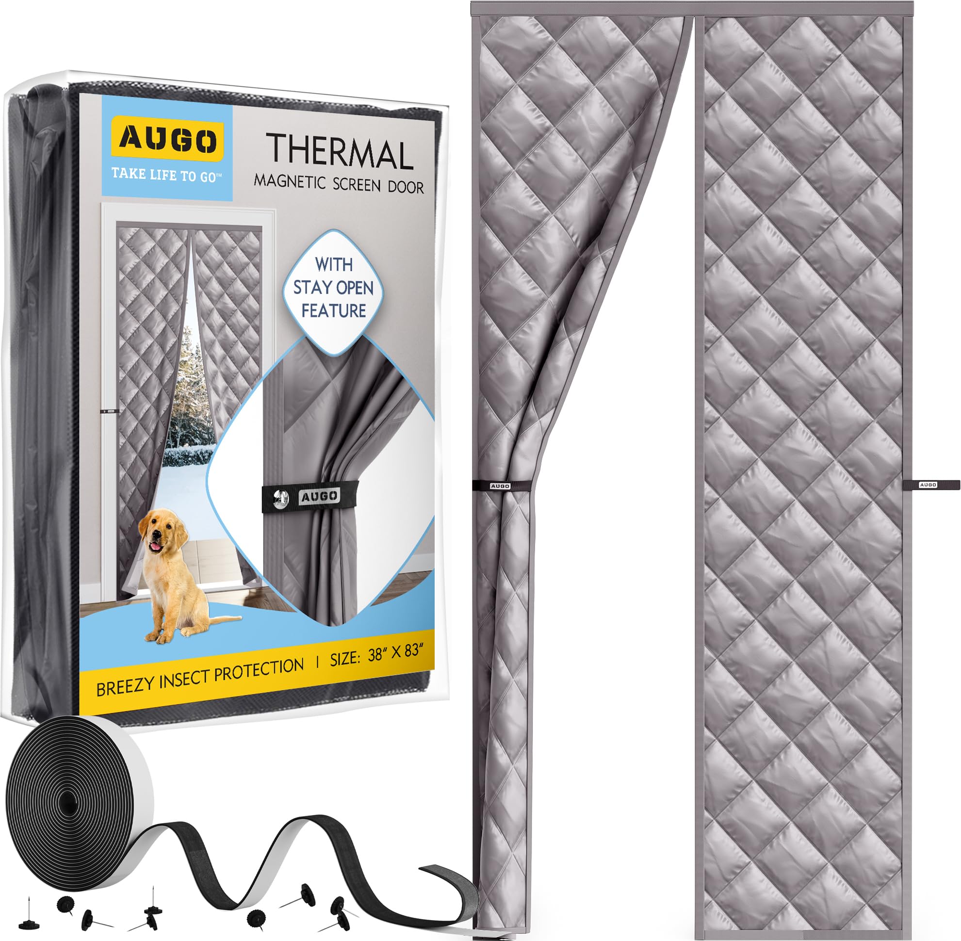 AUGO Thermal Door Curtain installed on a front door for seasonal insulation.