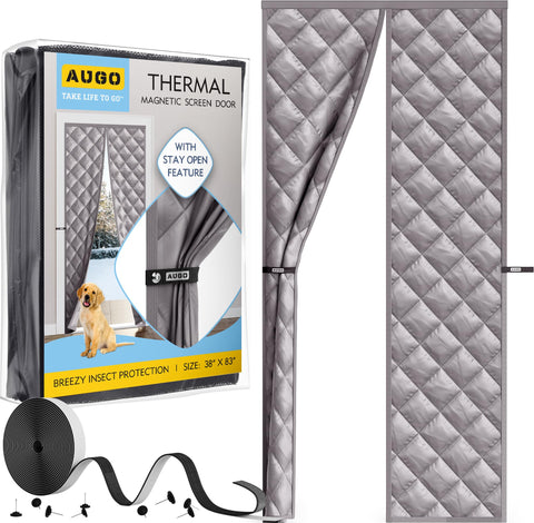 AUGO Thermal Door Curtain installed on a front door for seasonal insulation.