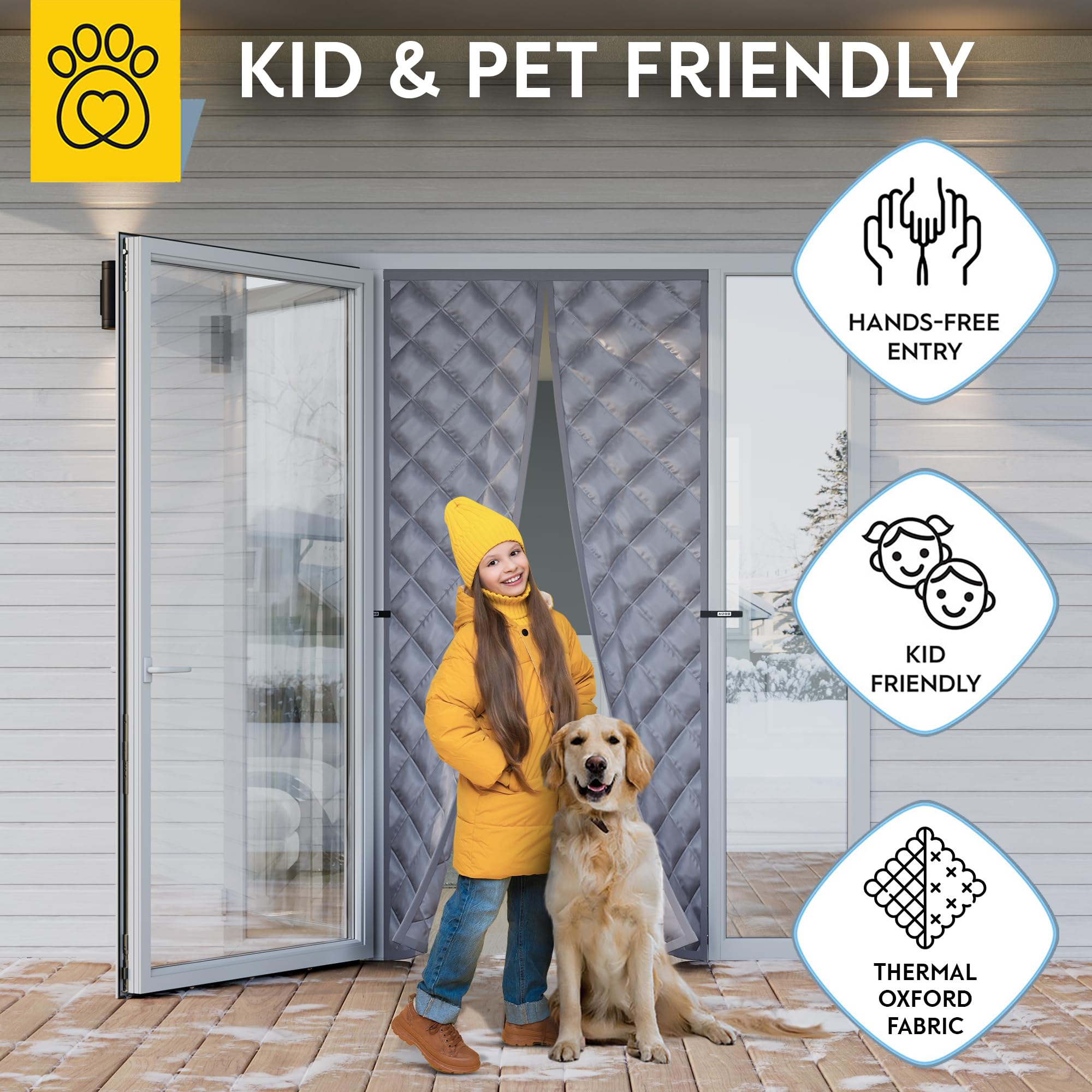 AUGO Thermal Door Curtain privacy seal helps isolate rooms and reduce noise.