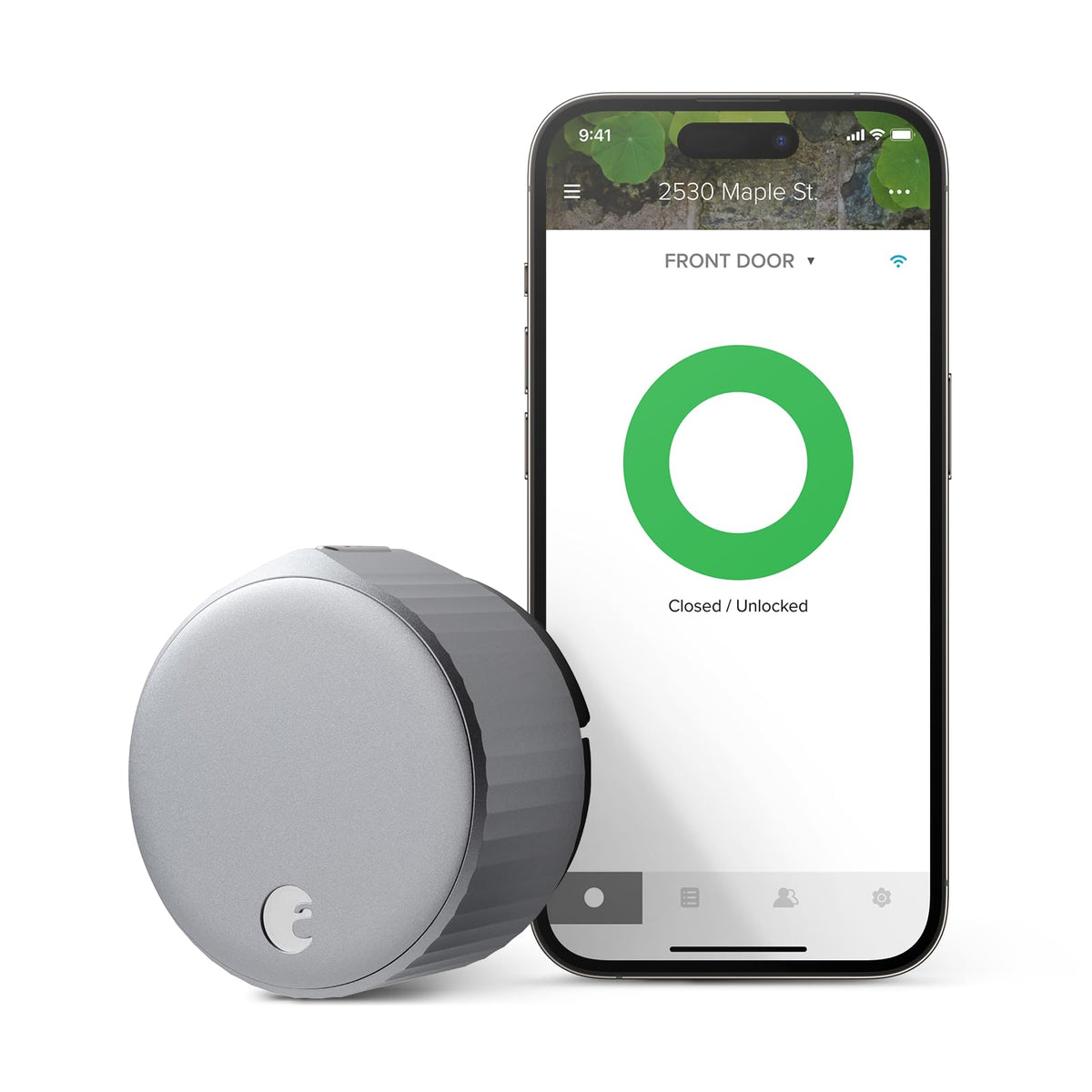 August Smart Lock front door installed shows keyless entry setup