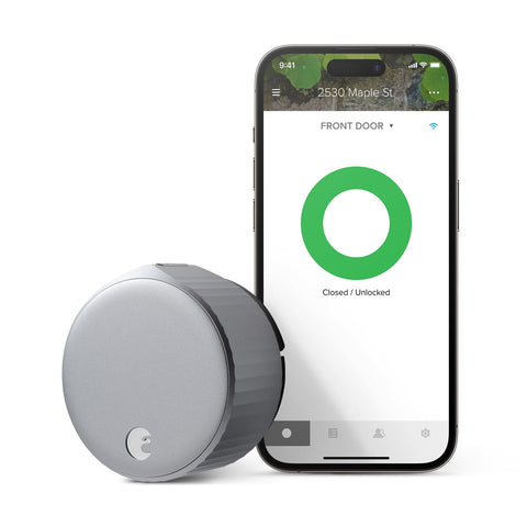 August Smart Lock front door installed shows keyless entry setup