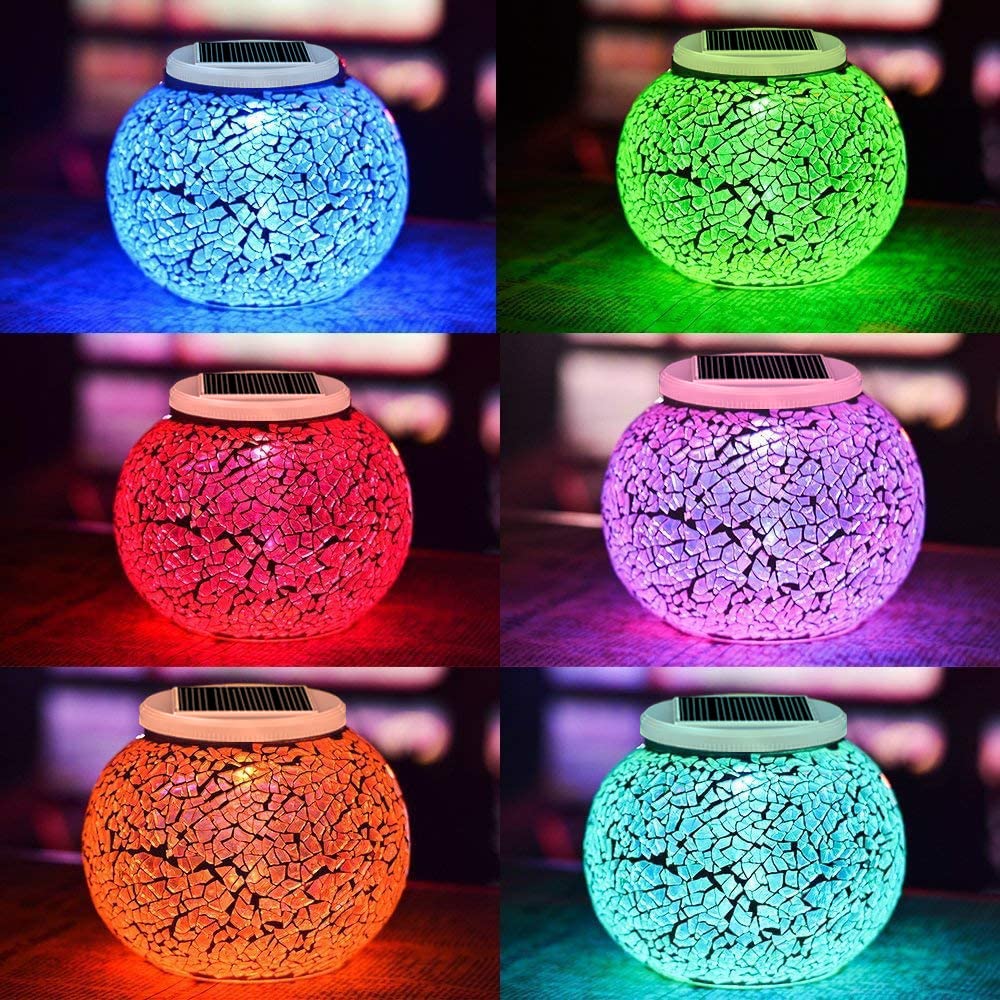 Aukora color-changing solar ball lamp placed on a table for ambience