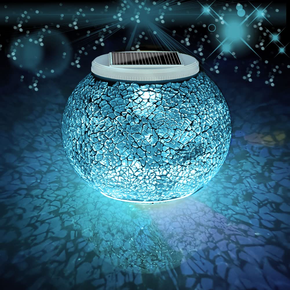Aukora crack glass ball light illuminating an outdoor garden with warm glow