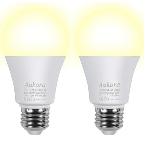 Aukora motion sensor bulb at front door lights the entry path at night