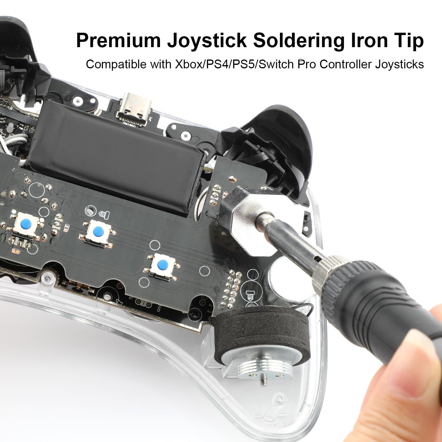 Aukuoy 936-compatible joystick desoldering tip enabling quick removal on major controllers.