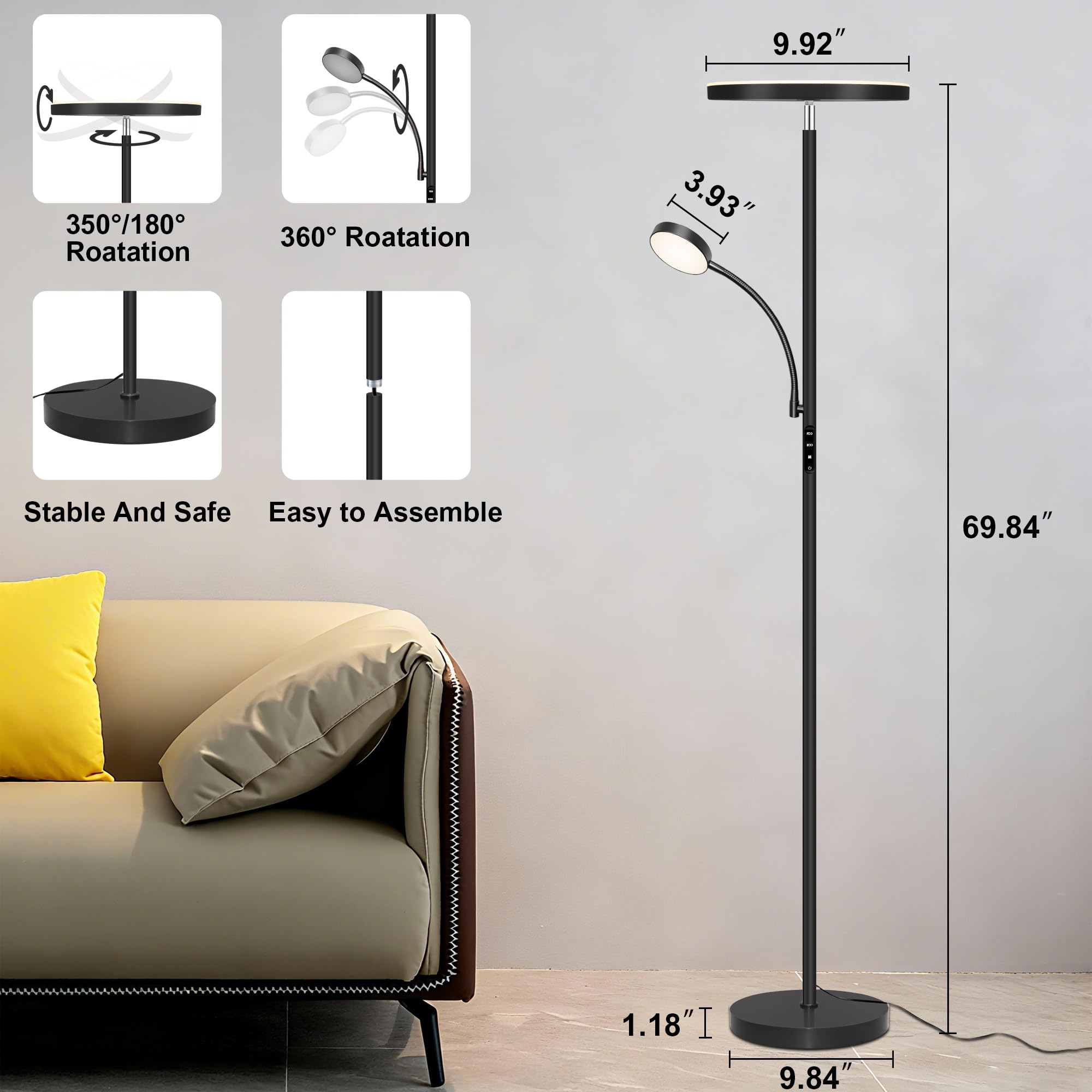 Aulaiyi floor lamp dimming from 5% to 100% for precise brightness