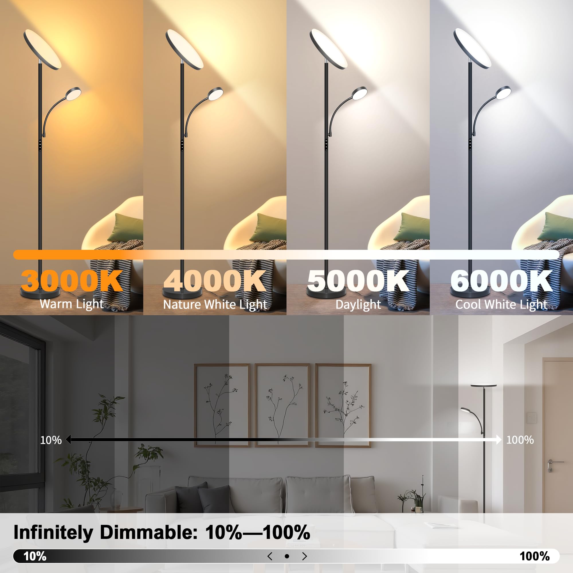 Aulaiyi floor lamp reading light adjustable for focused tasks