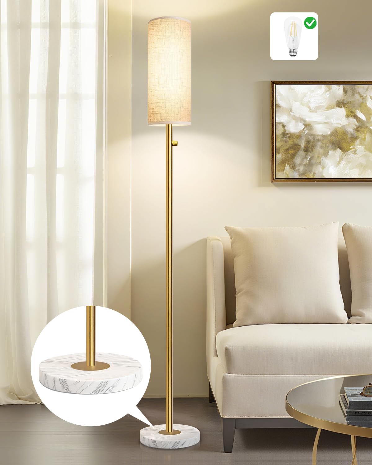 Aulaiyi gold floor lamp with stepless dimming for versatile mood lighting
