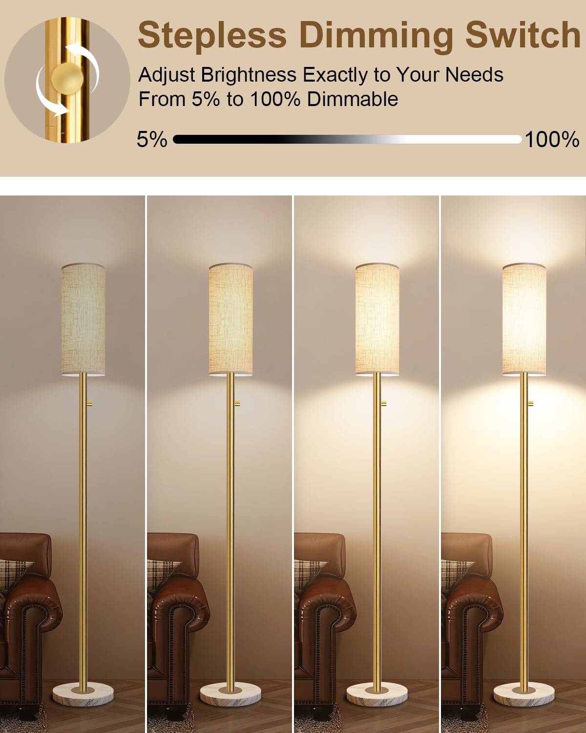Aulaiyi LED bulb included for immediate bright or soft illumination