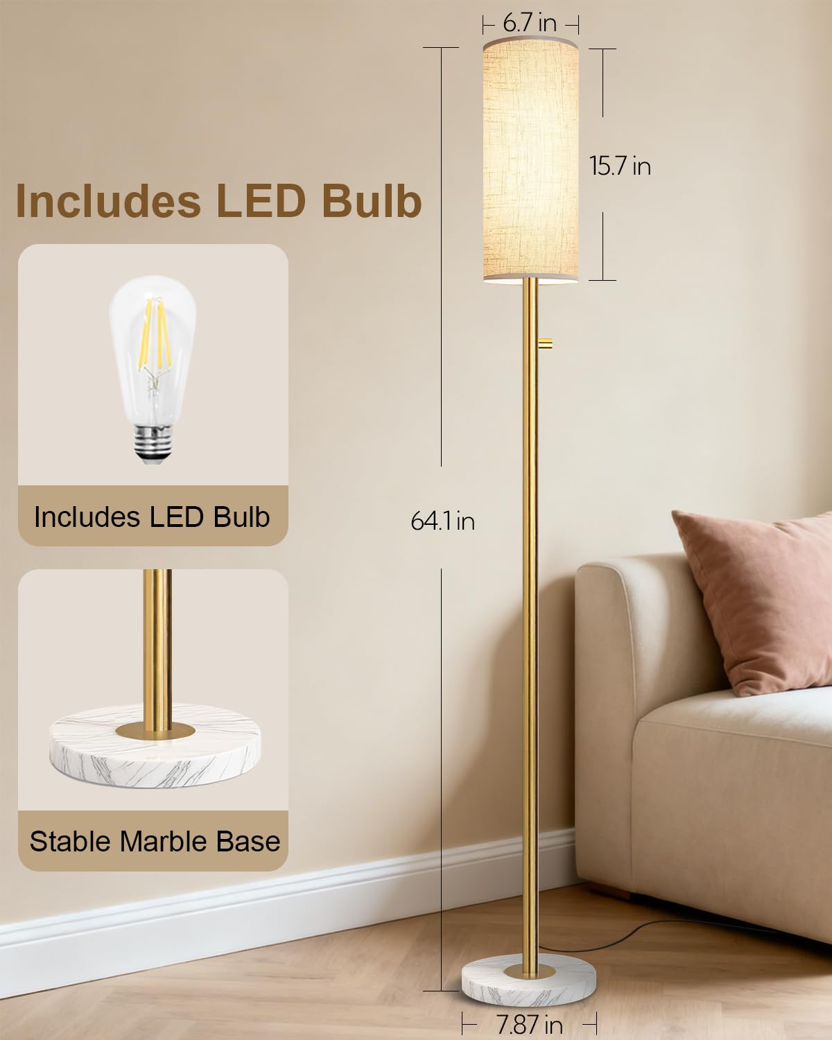 Aulaiyi marble-base floor lamp showcasing stable, artistic design