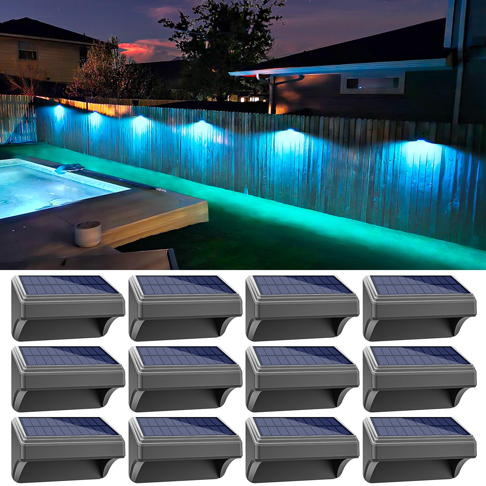 Aulanto 12 pack solar fence lights illuminate outdoor pathways with a downward glow