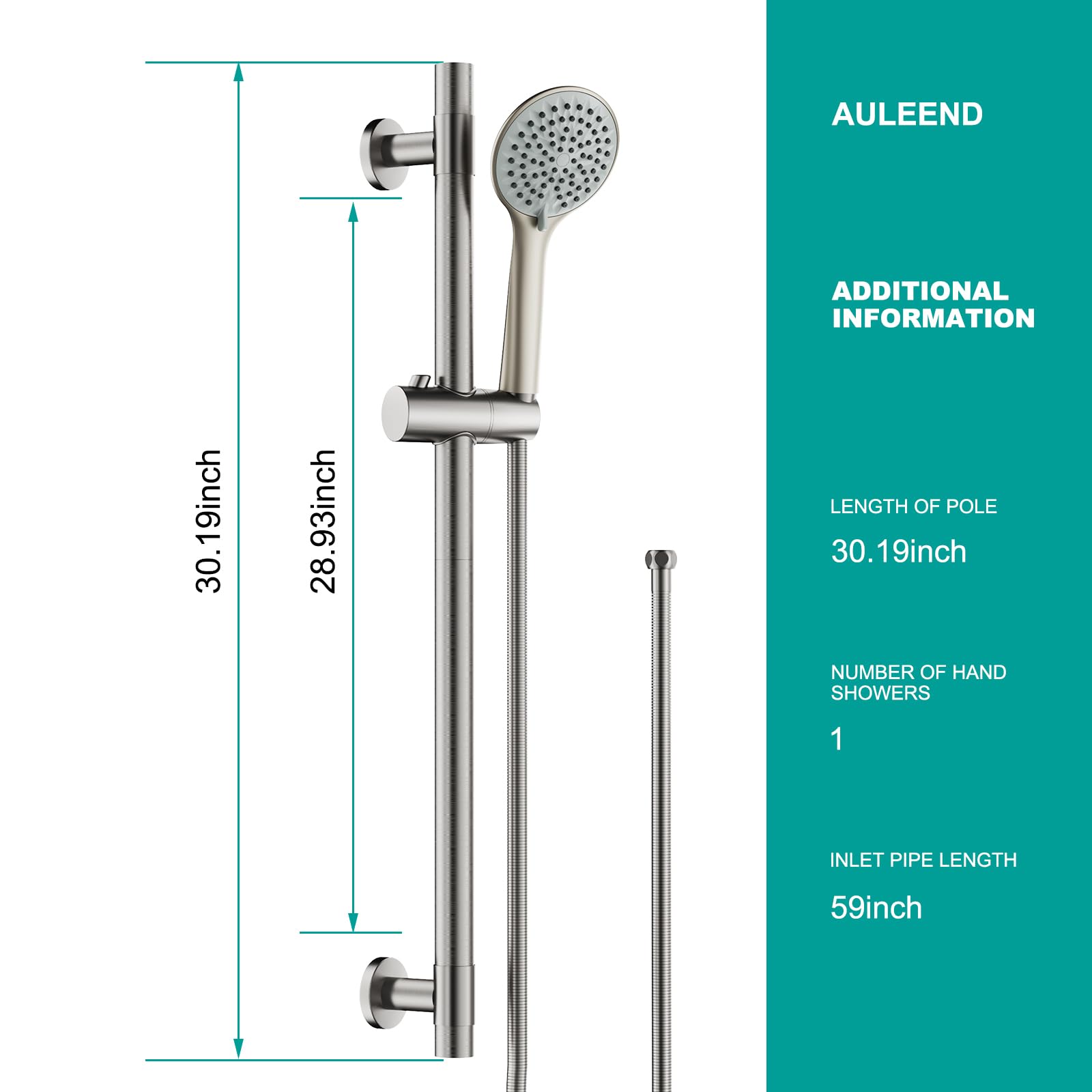 AULEEND 5-function handheld showerhead with versatile spray options.