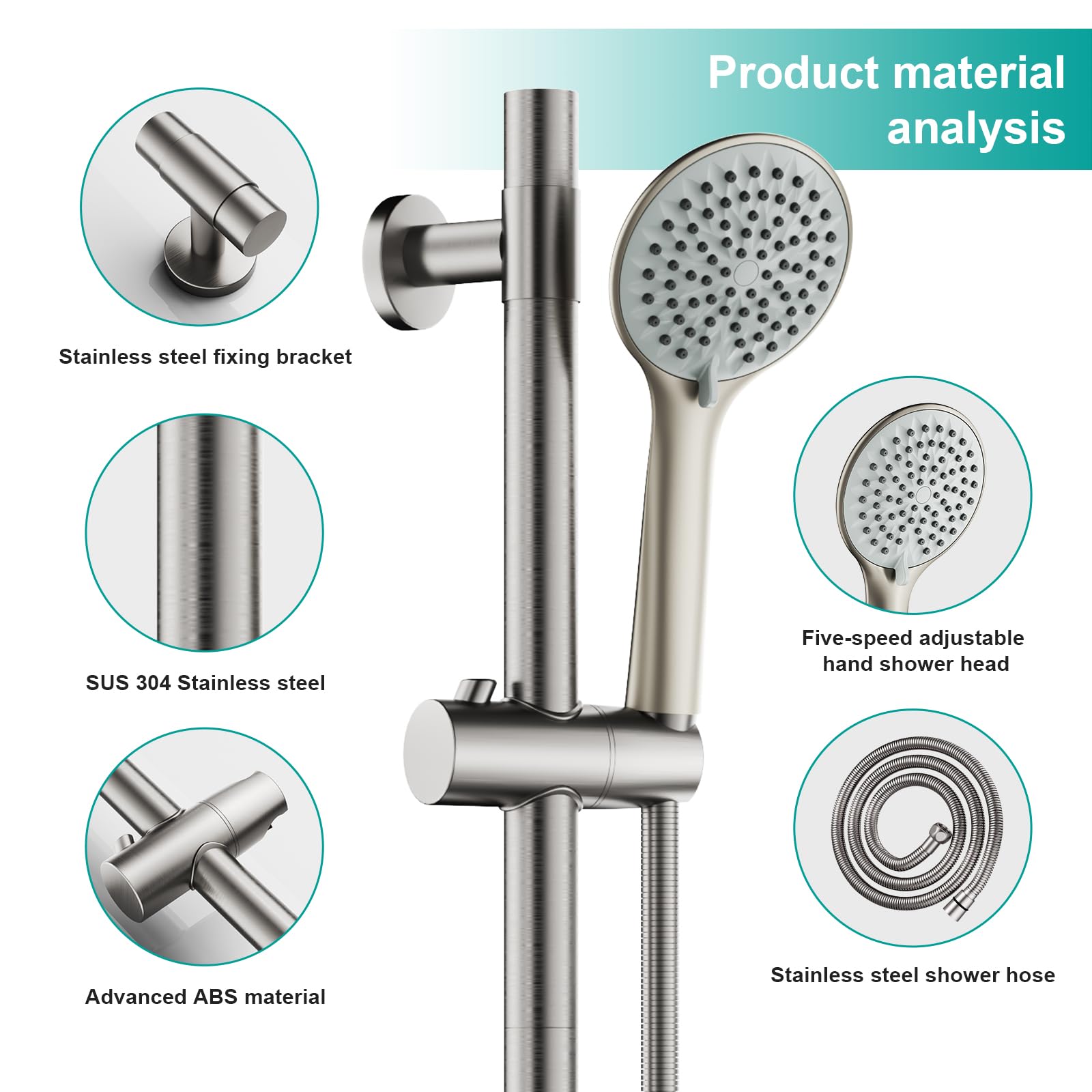 AULEEND wall-mounted shower holder keeps the head secure.